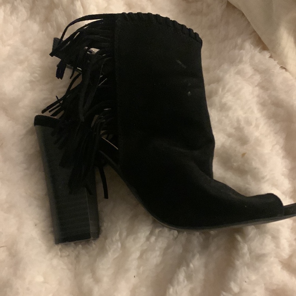Black Just Fab fringe booties size 8